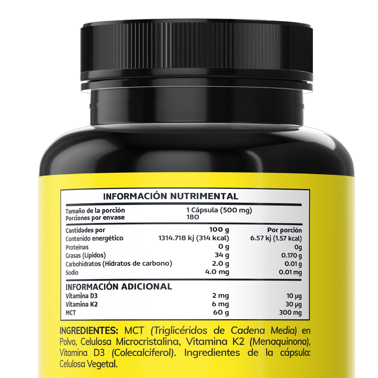 Vitamina D3, Vitamina K2 con MCT OIL 180 caps