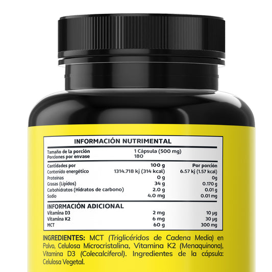 Vitamina D3, Vitamina K2 con MCT OIL 180 caps