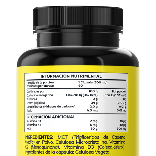 Vitamina D3, Vitamina K2 con MCT OIL 60 Caps