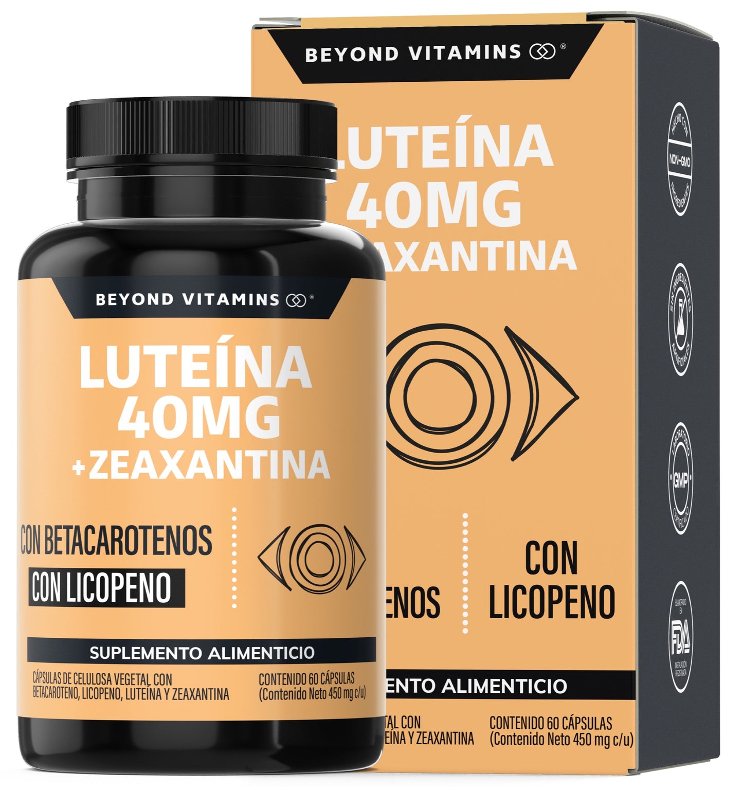 Luteína 40 mg + Zeaxantina con Betacaroteno y Licopeno - 60 Cápsulas