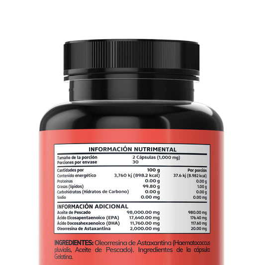 Astaxantina 20mg de Haematococcus pluvialis + Omega 3 EPA/DHA | 60 Cápsulas