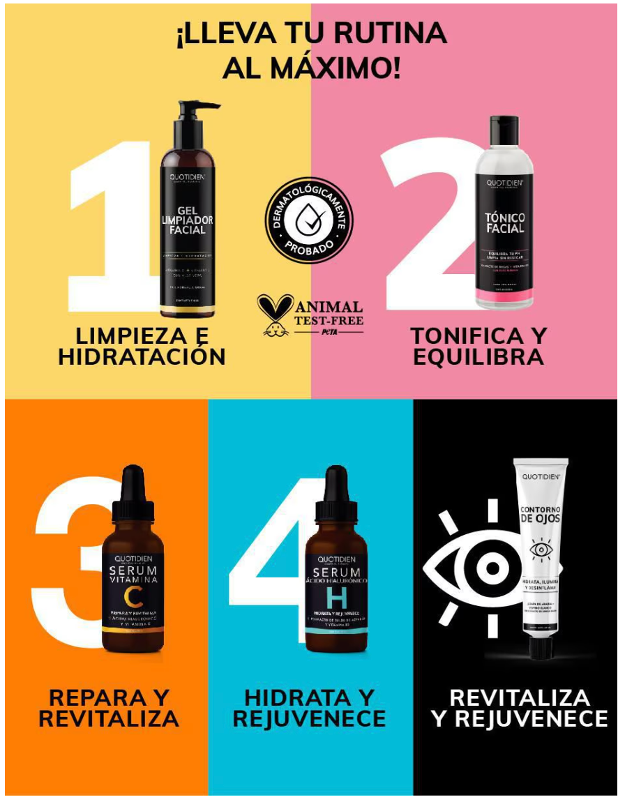 Kit Antiedad - Limpiador + Tónico + Serum Vitamina C + Serum Ácido Hialurónico + Contorno de Ojos
