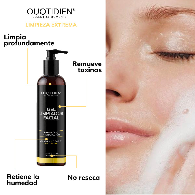 Kit Hidratante: Limpiador Facial + Tónico Facial + Serum de Vitamina C + Serum de Ácido Hialurónico + Gel Hidratante Facial