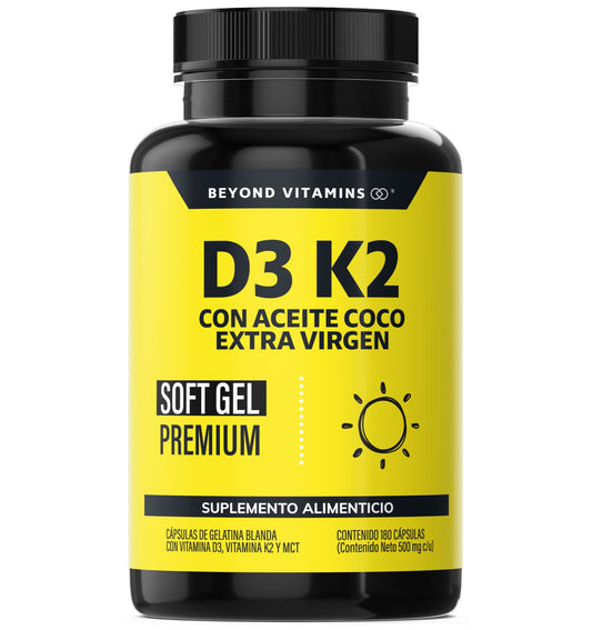 Vitamina D3 K2 | Con aceite de coco extra virgen - 180 cápsulas