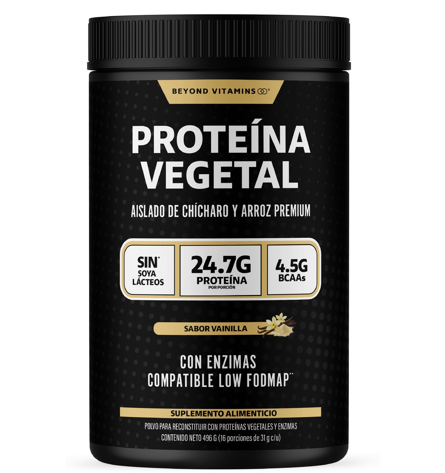 Proteína Vegetal Aislada Arroz y Chícharo 24.7g Proteína 496g - Sabor Vainilla