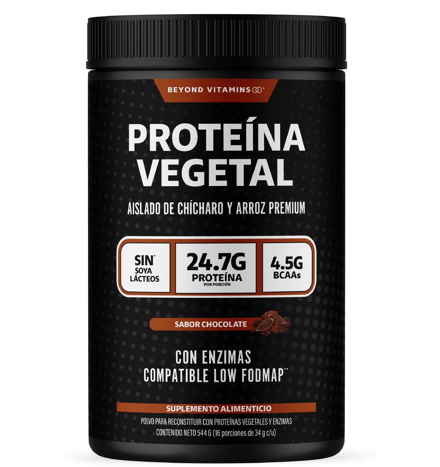 Proteína Vegetal Aislada Arroz y Chícharo 24.7g Proteína 496g - Sabor Chocolate