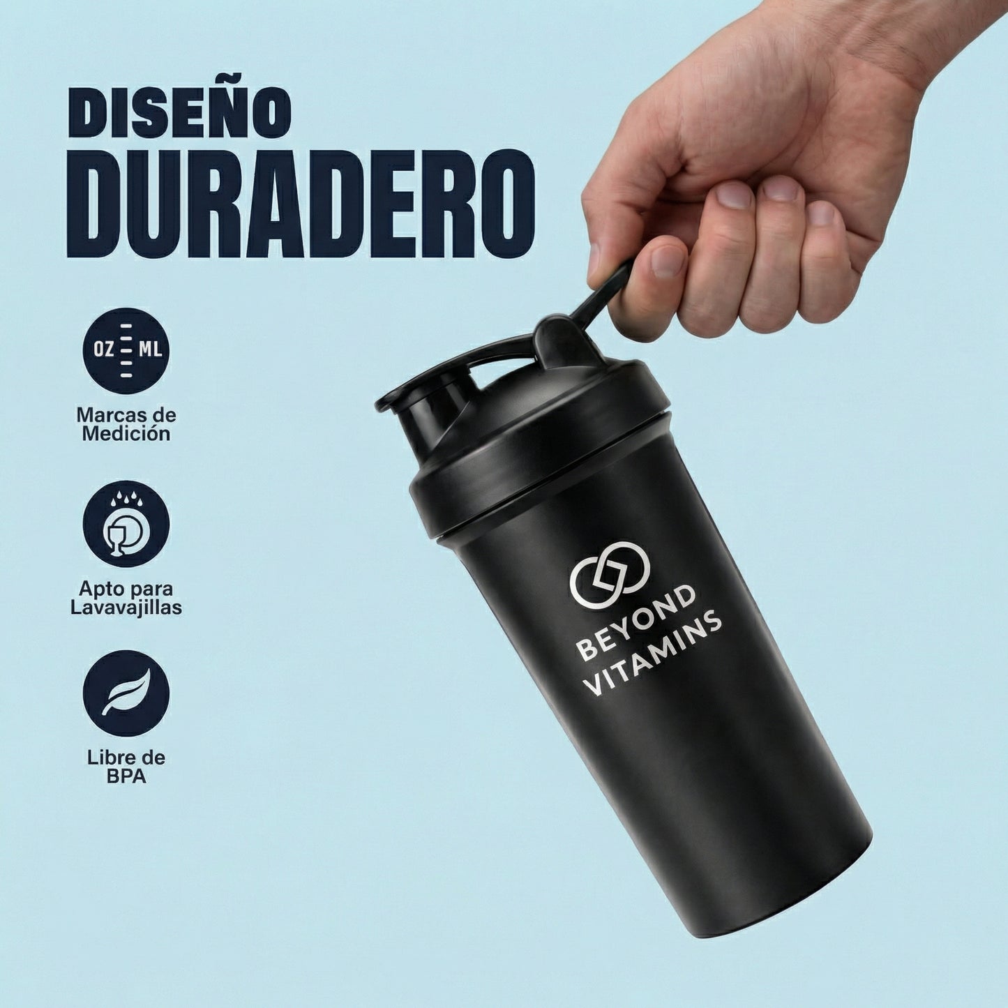 Shaker Beyond Vitamins con batidor de alambre,tapa segura y duradera - 400ml